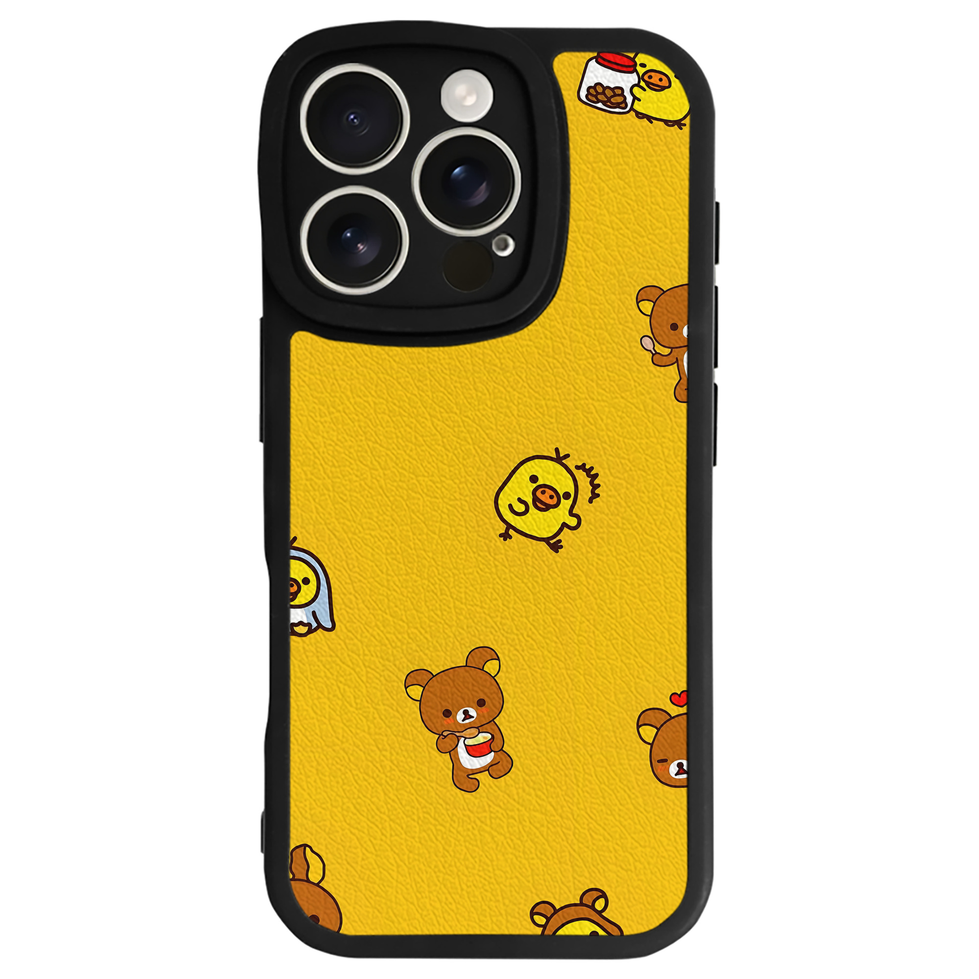 （画像用） リラックマ リラックマ キイロイトリ Rilakkuma Korilakkuma Kiiroitori 【iPhone 16シリーズ対応】シリコンスマホケース（レザー調） 材質：シリコン
